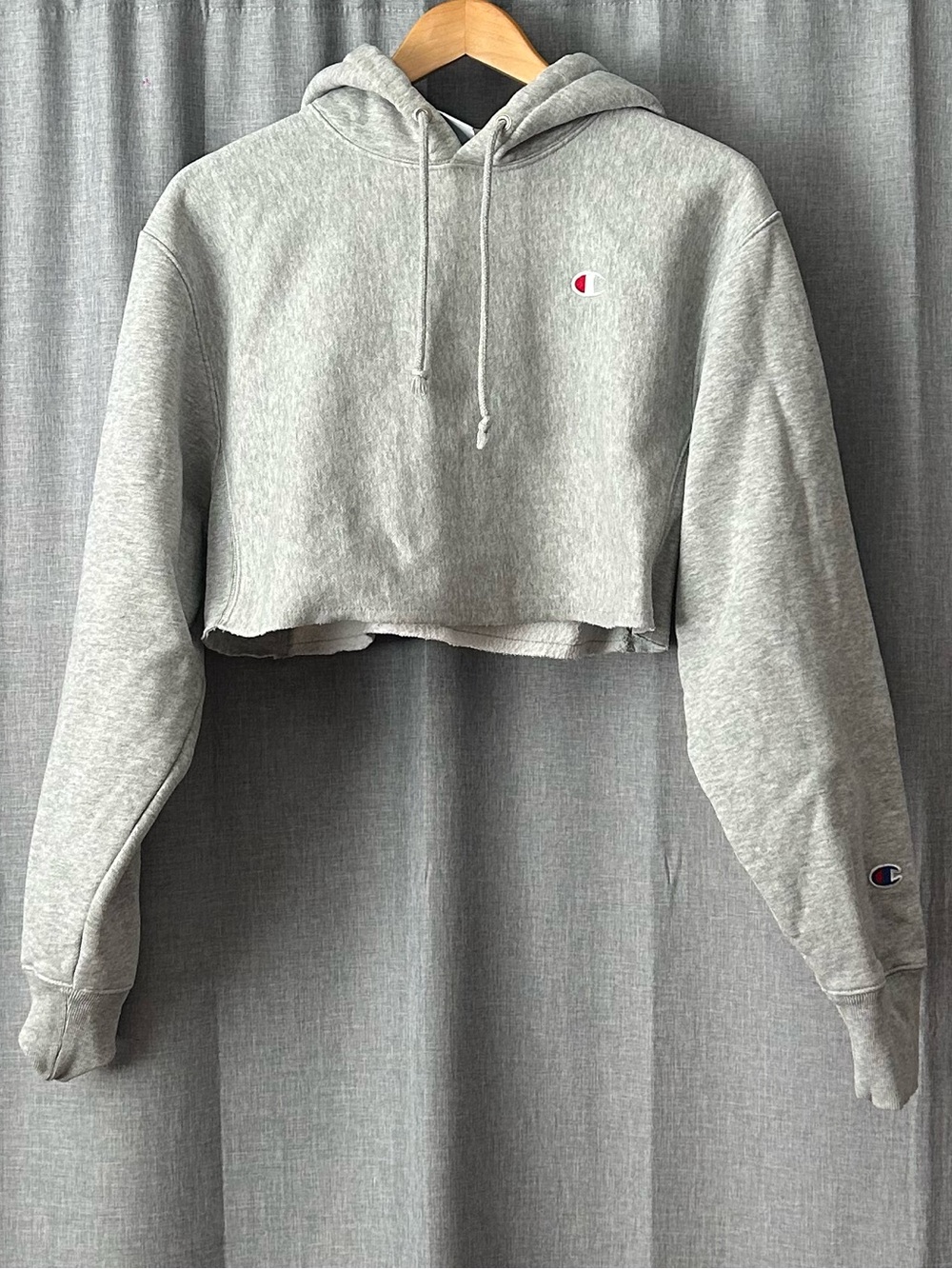 Champion Light Gray Cropped Crewneck Hoodie
